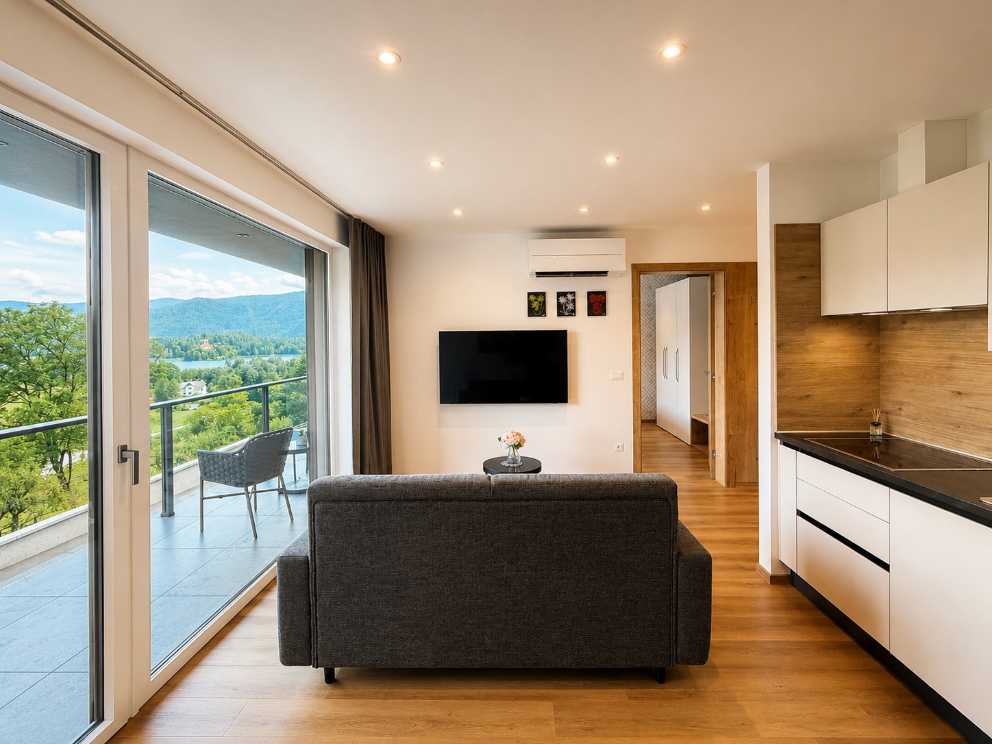Lake and island view apartment interior